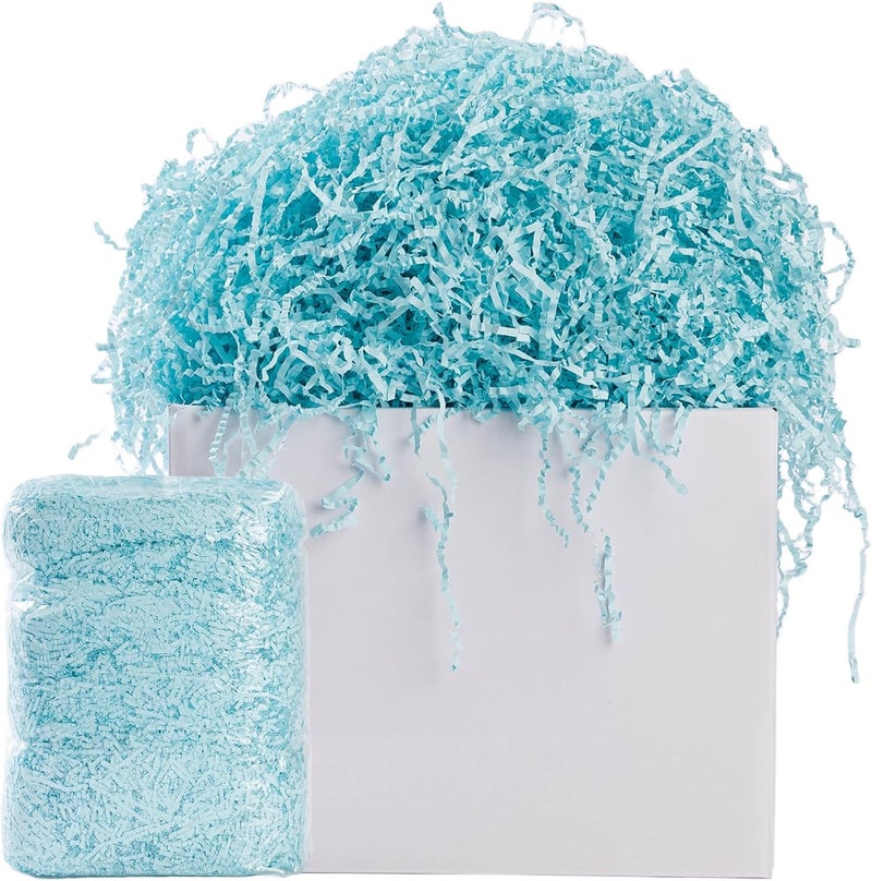 AODESTINY 2.2LBS Crinkle Cut Paper Shred Filler, Shredded Paper for Gift Bag Box Basket, Packing Grass Cushion Crinkle Shred Filler for Christmas Wedding Birthday Bridesmaid Engagement-Blue - Image 1